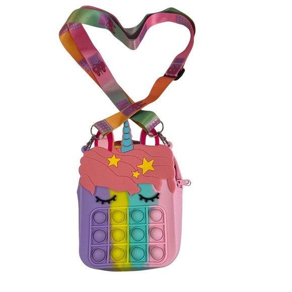 Sensory Bubble Pop Push Unicorn Shoulder Bag Purse Pastel Rainbow - Picture 3 of 10